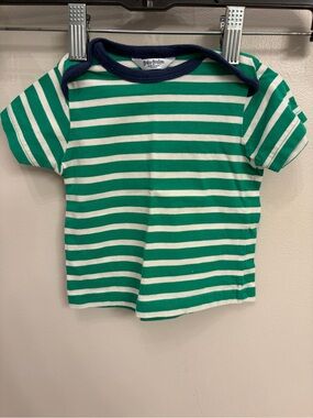 Baby Boden Green & White Striped Tee with Navy Trim 3-6 months